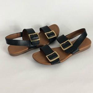 Black Franco Sarto sandals with gold buckle